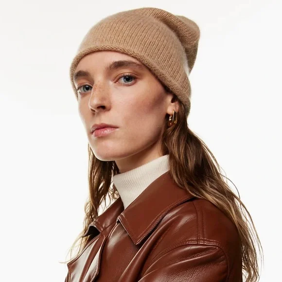 Aritzia Babaton Luxe Cashmere Kisho Beanie Heather Constant Camel - Picture 2 of 8